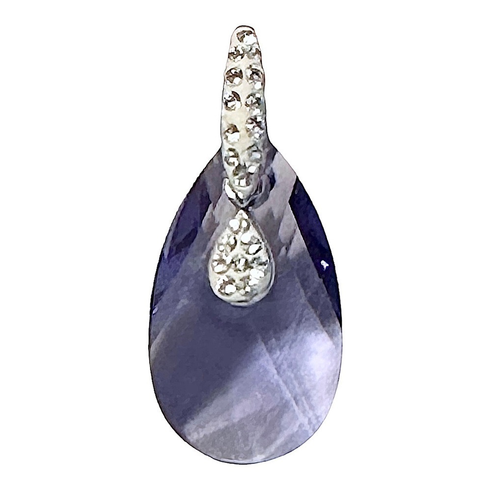 Vintage Designer AU Sterling Silver 925 Purple Topaz Teardrop Pendant Rhinestone